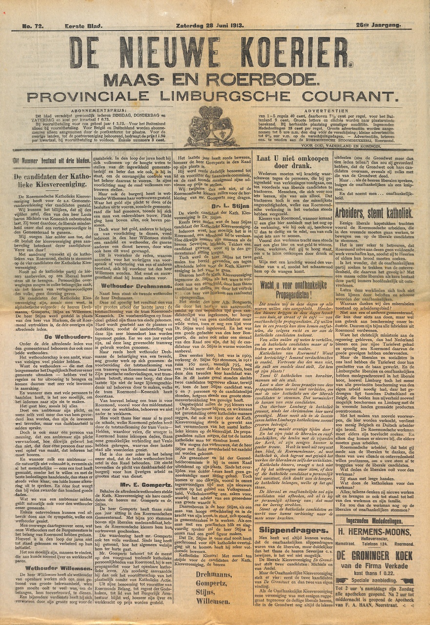 Dagblad ‘De Nieuwe Koerier Maas- en Roerbode’ uit 1913